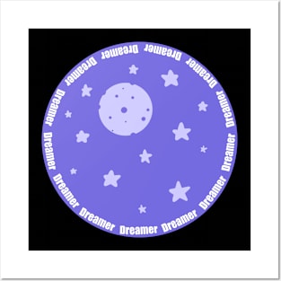 Dreamer purple circle with stars and the moon Posters and Art